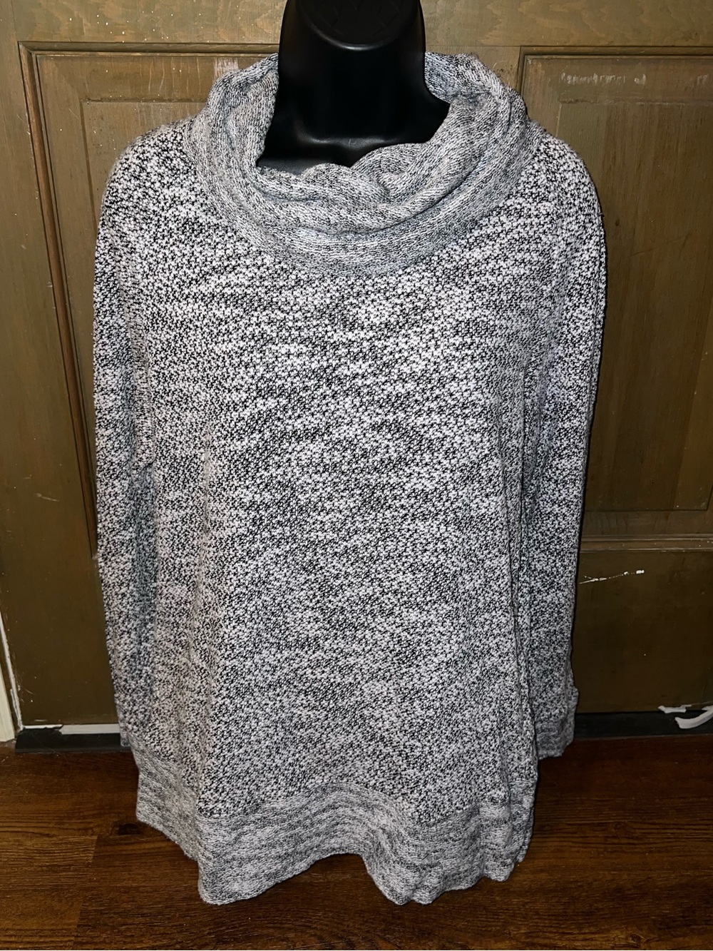 LOFT Gray Marled Knit Cowl Neck Casual Sweater Tunic Y2K Lightweight Size XL